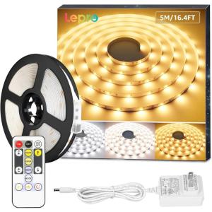 Lepro LED Tunable White Strip Light, Warm to Cool White, 16.4ft Dimmable Bright LED Tape Lights, 300 LEDs 2835, Strong 3M Adhesive, Not Cuttable, Suitable for Christmas Decorations, Home, Bedroom(16.4 ft)