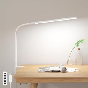 Lepro Small Desk Lamp with Clamp, LED Reading Lamps with 450LM, 3 Color Modes 10 Brightness, Dimmable USB Clip on Desk Light with Gooseneck Swing Arm for Nail, Home Office and Dorm (White)(White)
