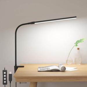 Lepro Small Desk Lamp with Clamp, LED Reading Lamps with 450LM, 3 Color Modes 10 Brightness, Dimmable USB Clip on Desk Light with Gooseneck Swing Arm for Nail, Home Office and Dorm (White)(Black)