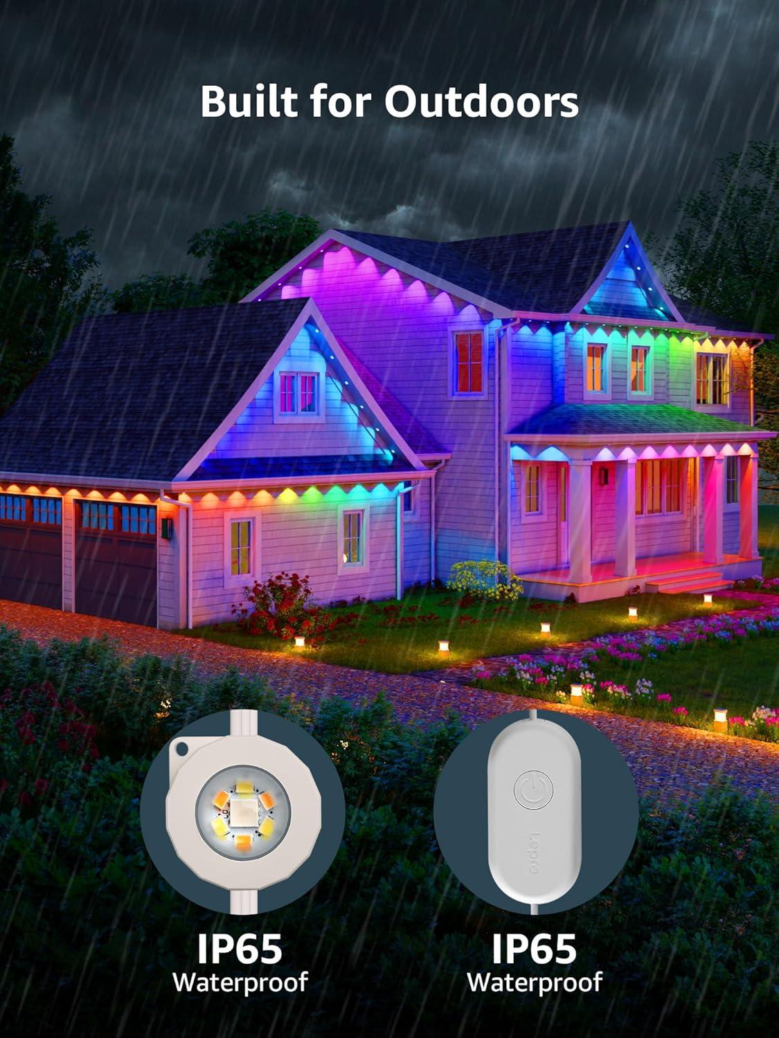 imageLepro E1 AI Permanent Outdoor Lights APP Control 100ft 60 LED Smart RGBICWarmCool White House Eave Light for Halloween Christmas Alexa Google Enabled 24 GHz WiFiBluetooth NO Remote Controller50 FT