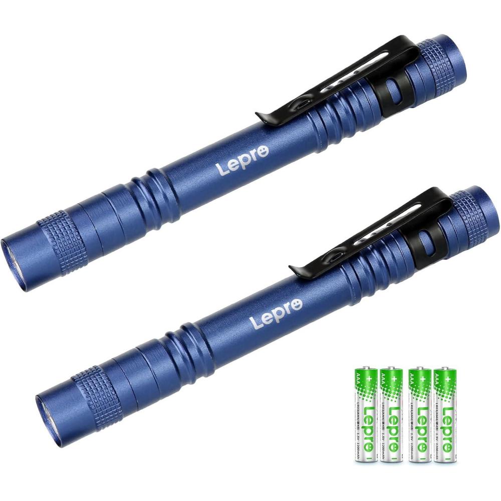 imageLE LED Pen Flashlights Lightweight Mini Waterproof Pocket Flashlight with Clip 2 Pack Small Flashlights for Inspection Work EmergencyBlue