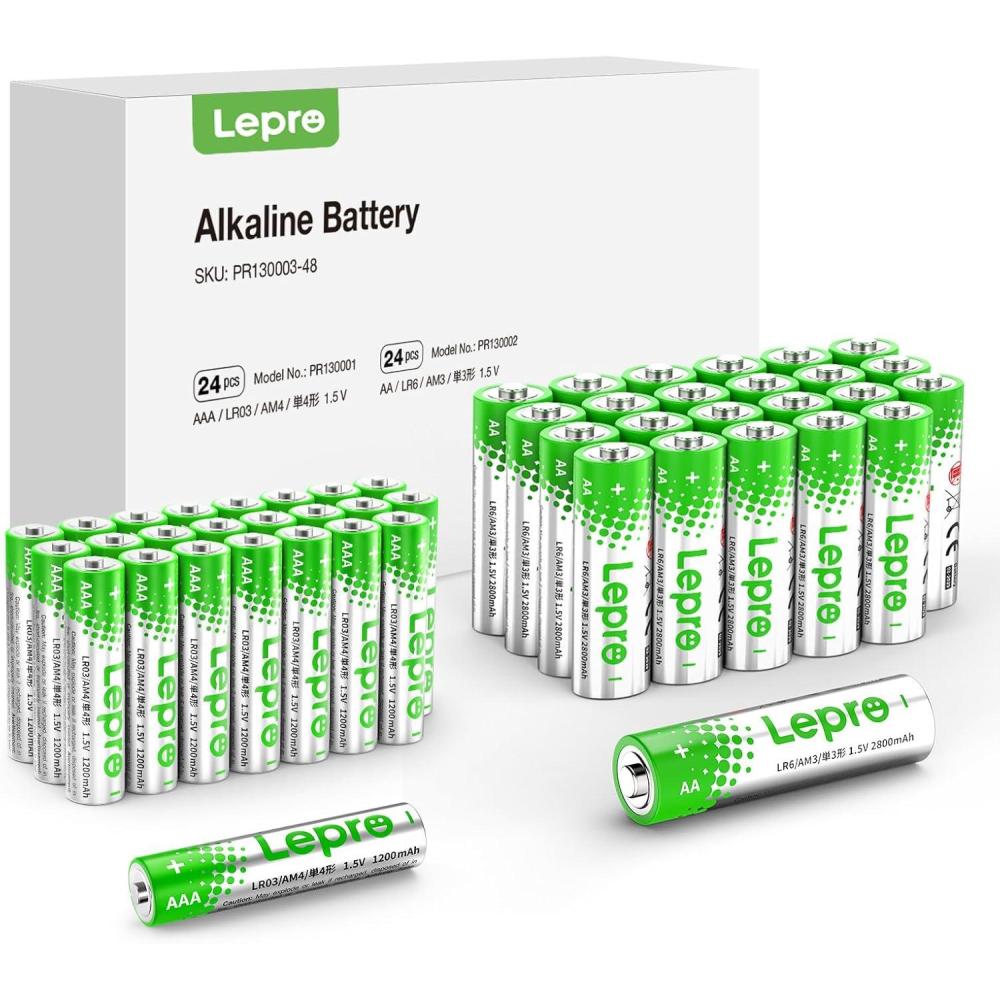 imageLepro Batteries Variety Pack AA and AAA Batteries Combo Pack 24 Count 2800mAh Alkaline Power  12 Double AA Batteries and 12 Triple AAA BatteriesNot Rechargeable48 Count 24 AA24 AAA