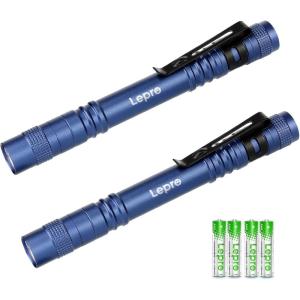 LE LED Pen Flashlights, Lightweight, Mini, Waterproof Pocket Flashlight with Clip, 2 Pack Small Flashlights for Inspection, Work, Emergency(Blue)