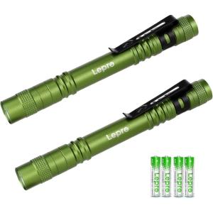 LE LED Pen Flashlights, Lightweight, Mini, Waterproof Pocket Flashlight with Clip, 2 Pack Small Flashlights for Inspection, Work, Emergency(Green)