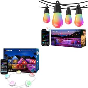 Lepro Bundle – 50ft E1 RGB+IC AI Smart Permanent Outdoor Lights with 30 Warm/Cool LED Lights & 100ft ZB1 RGB+IC AI Smart Outdoor String Lights with 30 Warm LED Bulbs
