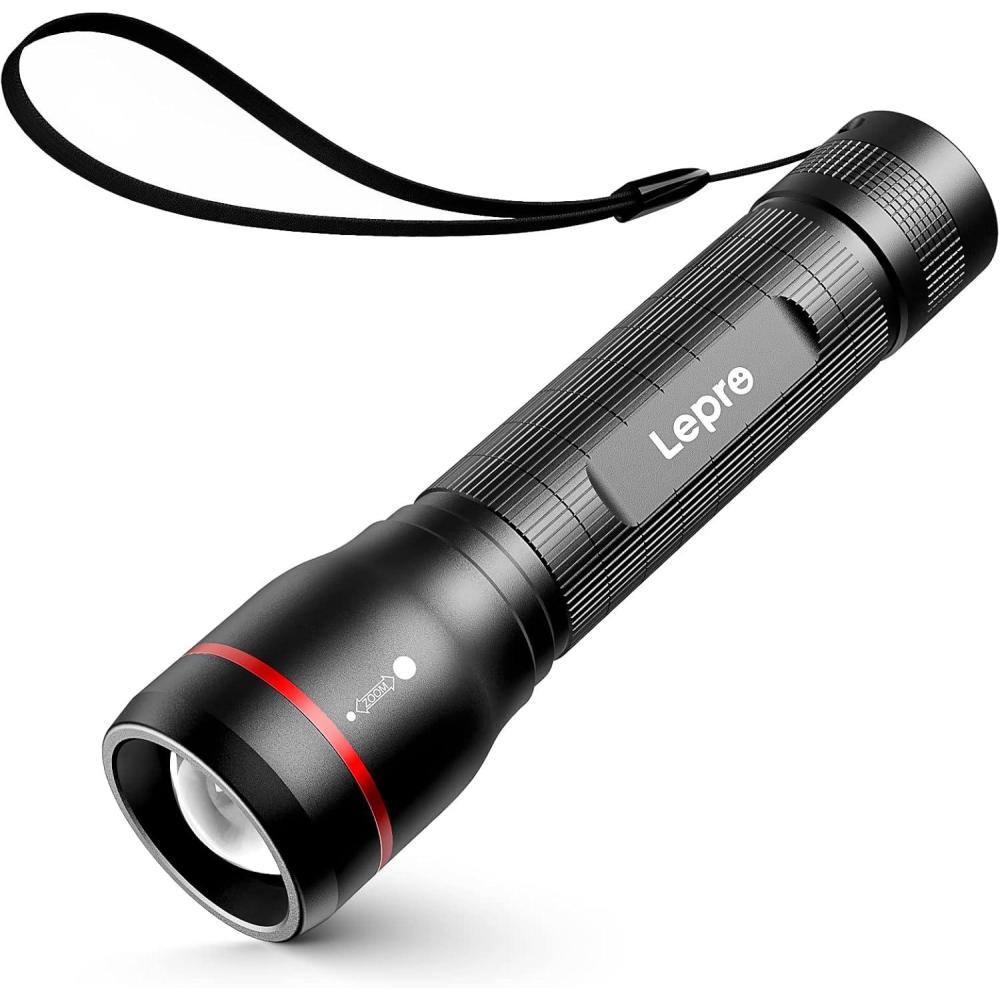 imageLepro LED Tactical Flashlight LE3000 High Lumen Streamlight Torch 5 Lighting Modes Zoomable Water Resistant Adopted by Osram P9 LED Powered by AA Battery for Camping Running Emergency