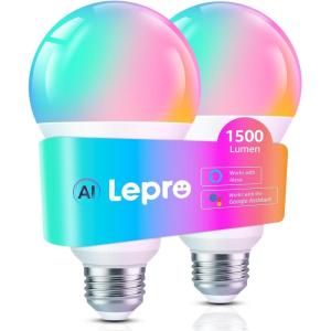 Lepro B3 AI Smart Light Bulbs – 1500LM 100W Equivalent A21 Bulb, WiFi & Bluetooth RGBWW Color Changing, Works with Alexa & Google Assistant, AI Voice Control by App, Music Sync, 2.4GHz Only (2 Pack)