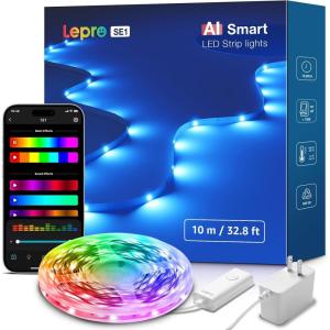Lepro SE1 AI Smart LED Strip Lights – 16.4ft RGB Color Changing Light Strips with APP Control, AI Generated Lighting, Music Sync, 2.4GHz Wi-Fi & Bluetooth LED Lights for Home Decor (No Remote)(32.8ft)