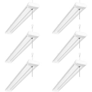 Lepro 4ft Linkable LED Shop Lights, 42W 4200lm Garage Ceiling Light Fixture, 5000K Daylight White, 250W Equivalent Surface Flush Mount or Hanging Workshop Bench Light with Plug and Pull Chain, 6 Packs