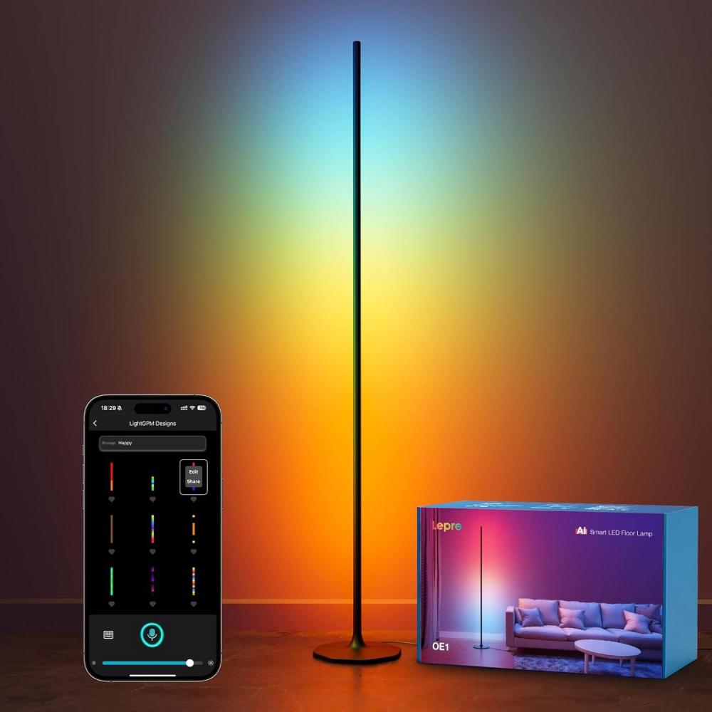 image:imageLepro OE1 AI Corner Floor Lamp Smart RGBICW LED Corner Lamp with Music Sync Alexa Enabled Personalized AI Lighting Designer Modern Standing Lamp for Living RoomBedroom1000LM24G WiFi No Remote