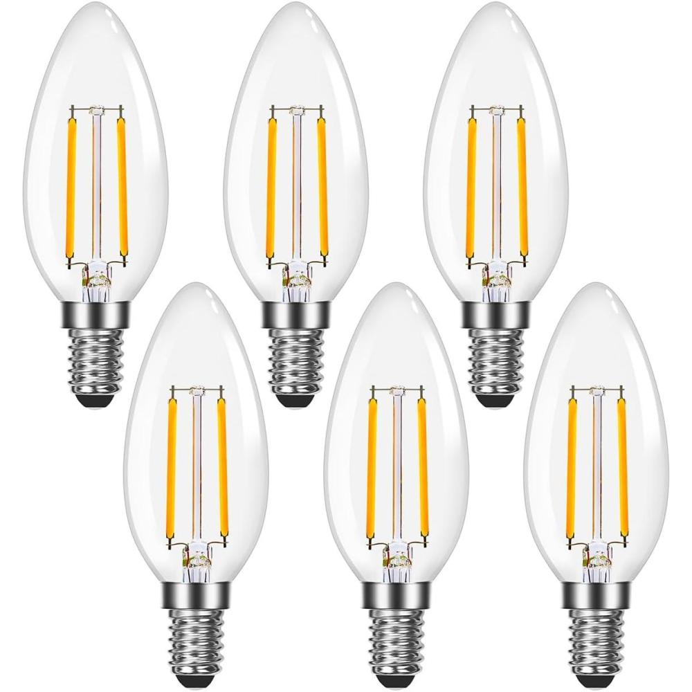 image:imageLepro Led Chandelier Bulbs 60w EquivalentE12 Dimmable Candelabra Bulbs for Ceiling Fan and Chandelier 500lm 2700k Soft White Filament BulbsType B Base Ultra Energy Saving Long Lifespan 6PackWarm Whitedimmable