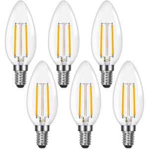 Lepro Led Chandelier Bulbs 60w Equivalent,E12 Dimmable Candelabra Bulbs for Ceiling Fan and Chandelier, 500lm 2700k Soft White Filament Bulbs,Type B Base, Ultra Energy Saving, Long Lifespan, 6-Pack(Warm White-dimmable)