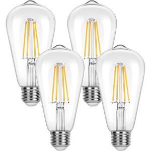 Lepro Dimmable Edison Bulbs 60 Watt Equivalent LED Bulb, Filament Vintage Light Bulbs, 2700K Warm White, E26 Medium Base, ST58 Antique Style, Clear Glass, 4 Packs