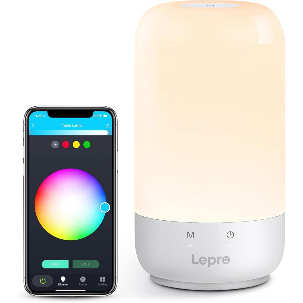 image:imageLepro Smart Table Lamp Dimmable LED Touch Lamp Compatible with Alexa and Google Assistant Tunable Warm White Bedside Night Light RGB Color Changing Ambient lamp for Bedroom Silver 24 GHz Wifi