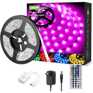 Lepro Indoor LED Strip Lights, 16.4ft RGB Color Changing 5050 SMD LED Light Strip with Remote & 24V Power Adapter for Home Decor, Bedroom, TV Backlight(16.4 ft)