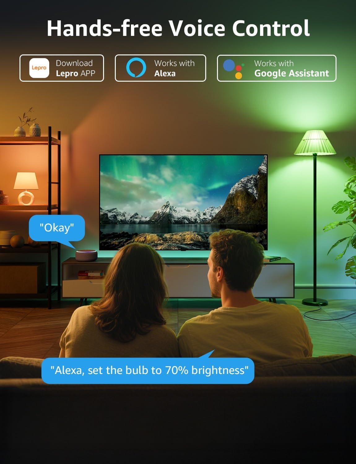 image:imageLepro B1 AI Smart Light Bulbs WiFi amp Bluetooth RGBWW Color Changing LED Bulb Works with Alexa amp Google Assistant Personalized Al Lighting Designer AI Voice Control Music Sync 24GHz Only 8 PackRgbww