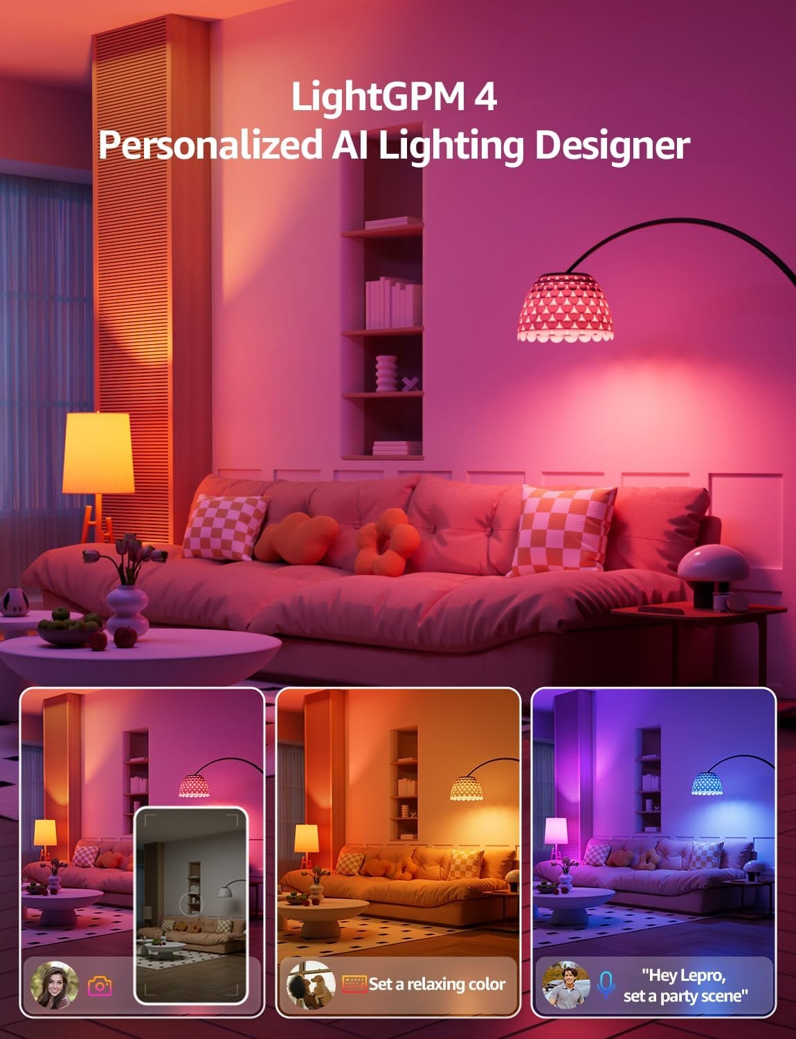 image:imageLepro B1 AI Smart Light Bulbs WiFi amp Bluetooth RGBWW Color Changing LED Bulb Works with Alexa amp Google Assistant Personalized Al Lighting Designer AI Voice Control Music Sync 24GHz Only 8 PackRgbww
