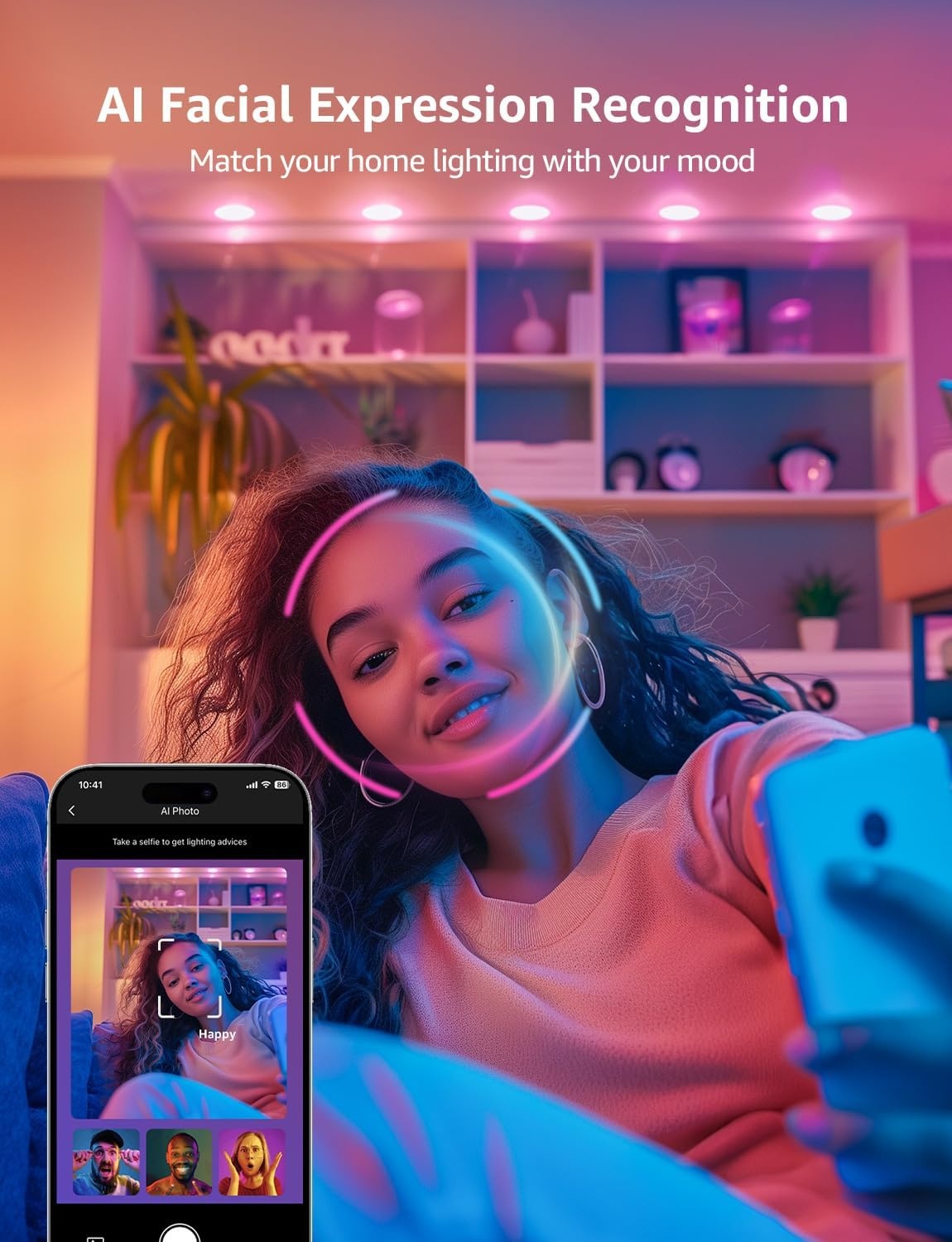 image:imageLepro Bundle R2 AI Smart LED Recessed Lighting 6 Inch with Mood Recognition Music Sync Group Control 12W 1050 Lumen