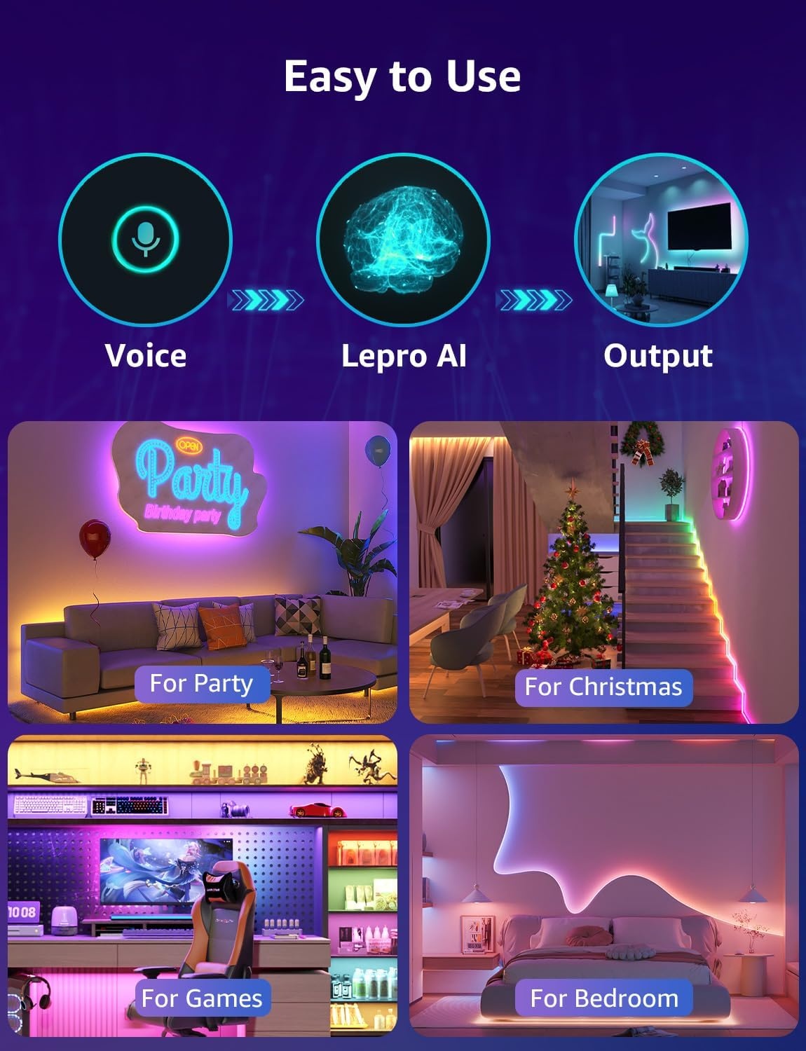 image:imageLepro BundleR2 AI Generated LightingSmart LED Canless Light 6 Inch with Mood RecognitionS1 AI Smart LED Strip Lights 164ft MagicColor Light Strips with IC Insert