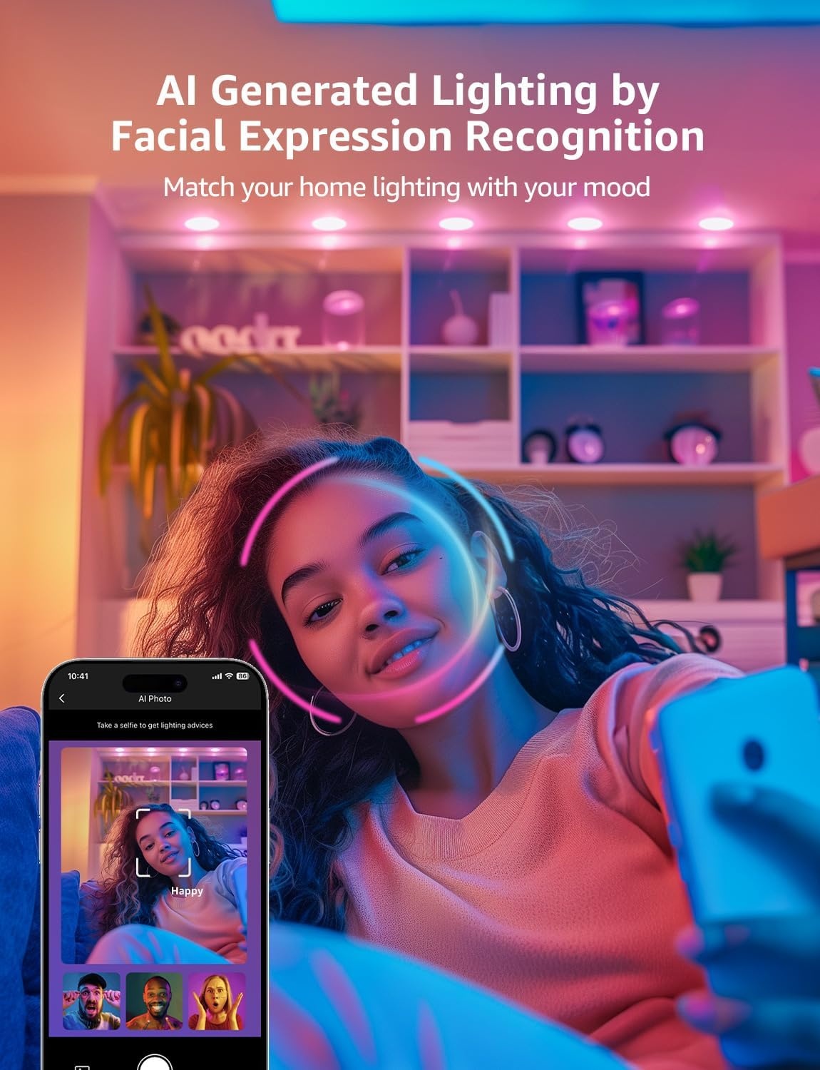 image:imageLepro R2 AI Generated LightingSmart LED Recessed Lighting 6 Inch with Mood Recognition RGBCW Downlights Connect Via App Work with Alexa amp Google Assistant Music Sync Group Control 12W 6Pack