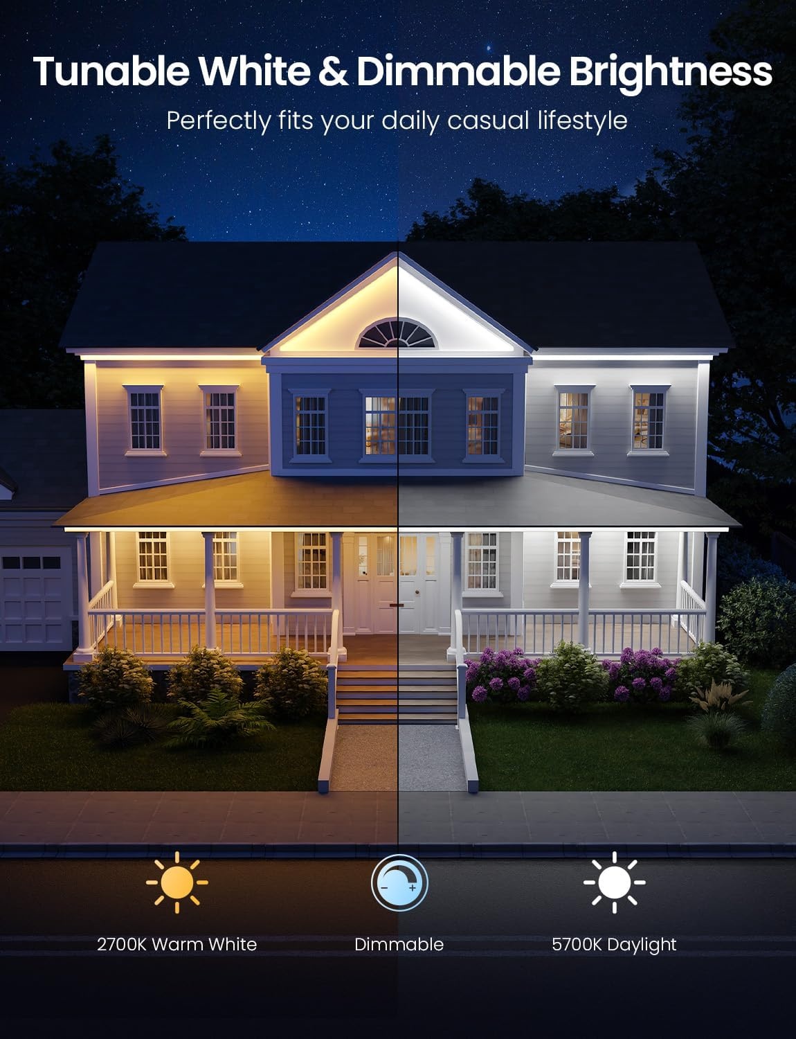 image:imageLepro SW1 AI Smart Outdoor LED Strip Lights 492ft IP65 Waterproof RGBCW Light Strips 2700K5700K Tunable Warm White APP ControlNo Remote 24G WiFi Lights for Holiday Decor House Porch Eave984FT