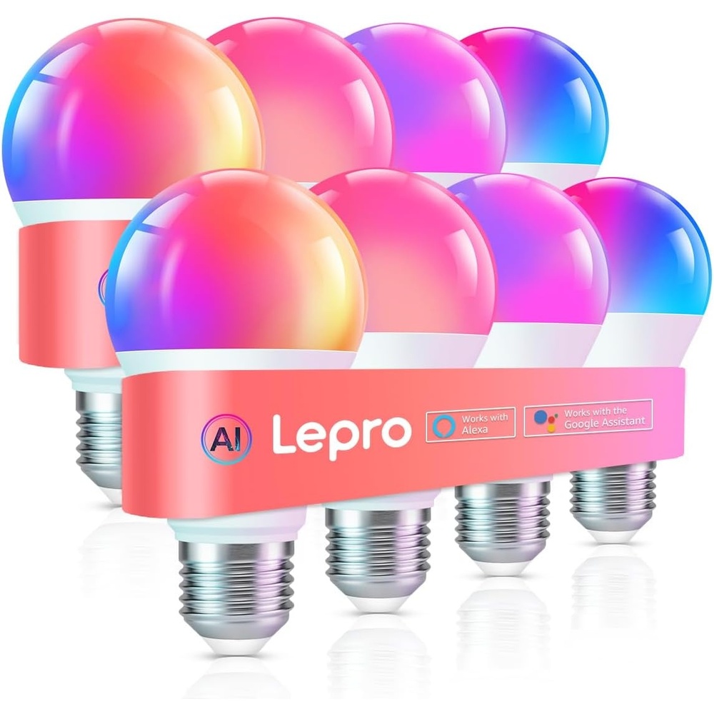 image:imageLepro B1 AI Smart Light Bulbs WiFi amp Bluetooth RGBWW Color Changing LED Bulb Works with Alexa amp Google Assistant Personalized Al Lighting Designer AI Voice Control Music Sync 24GHz Only 8 PackRgbww