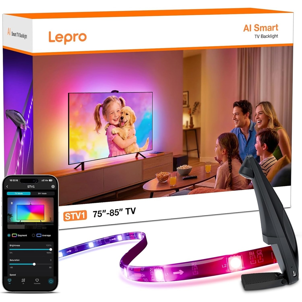 image:imageLepro STV1 TV Backlight with UltraWide Camera 118FT TruetoScreen Color Sync LED Lights for 5565 Inch TVs Smart App and Voice Control LightIMS Instant Sync amp AI Lighting for Family Movie Nights164FT for 7585 TV