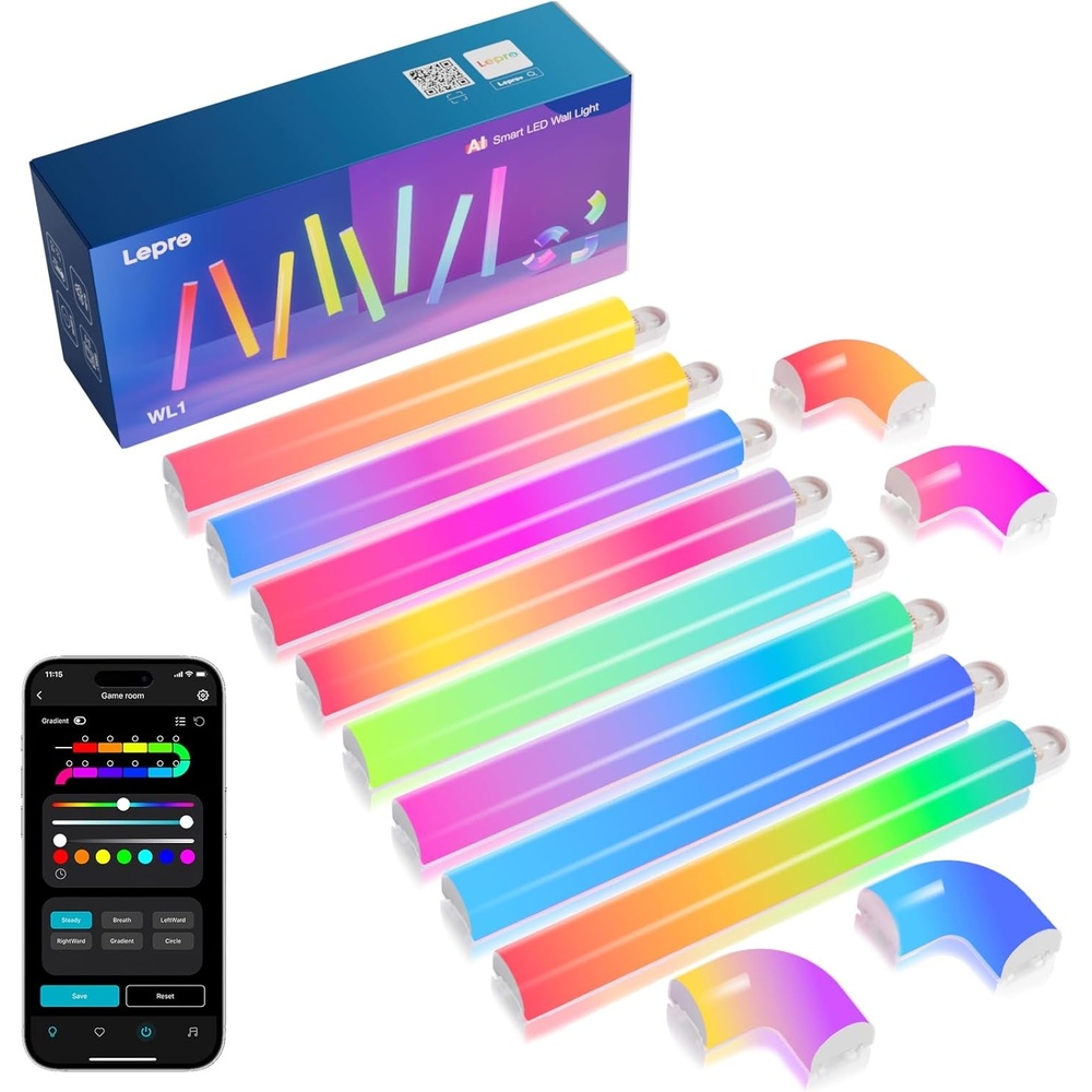 image:imageLepro WL1 AI Smart RGB Wall Lights for Christmas Decorations LLM AI Generated Lighting with LightBeats Music Sync Voice Control Via App WiFi amp Bluetooth LED Light Bars 6 Pcs with 2 Corners84