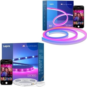 Lepro Bundle – 2 Items: 16.4ft MagicColor Light Strips & 9.84ft N1 AI Smart RGB Rope Lights with IC Insert, AI Generated Lighting, LightBeats Music Sync, AI Facial Recognition, Voice Control Via App