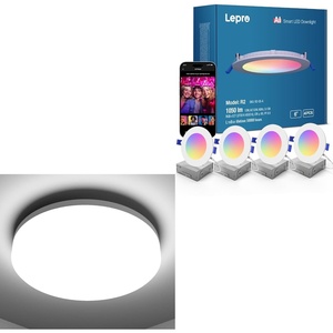 Lepro Bundle – R2 AI Smart LED Recessed Lighting 6 Inch with Mood Recognition Music Sync, Group Control, 12W, 1050 Lumen + 8.7 inch Flush Mount LED Ceiling Light for Bathroom