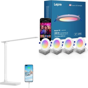 Lepro Bundle – R2 AI Smart LED Recessed Lighting 6 Inch with Mood Recognition Music Sync, Group Control, 12W, 1050 Lumen + LED Desk Lamp with USB Charging Port Dimmable Home Office Touch Control
