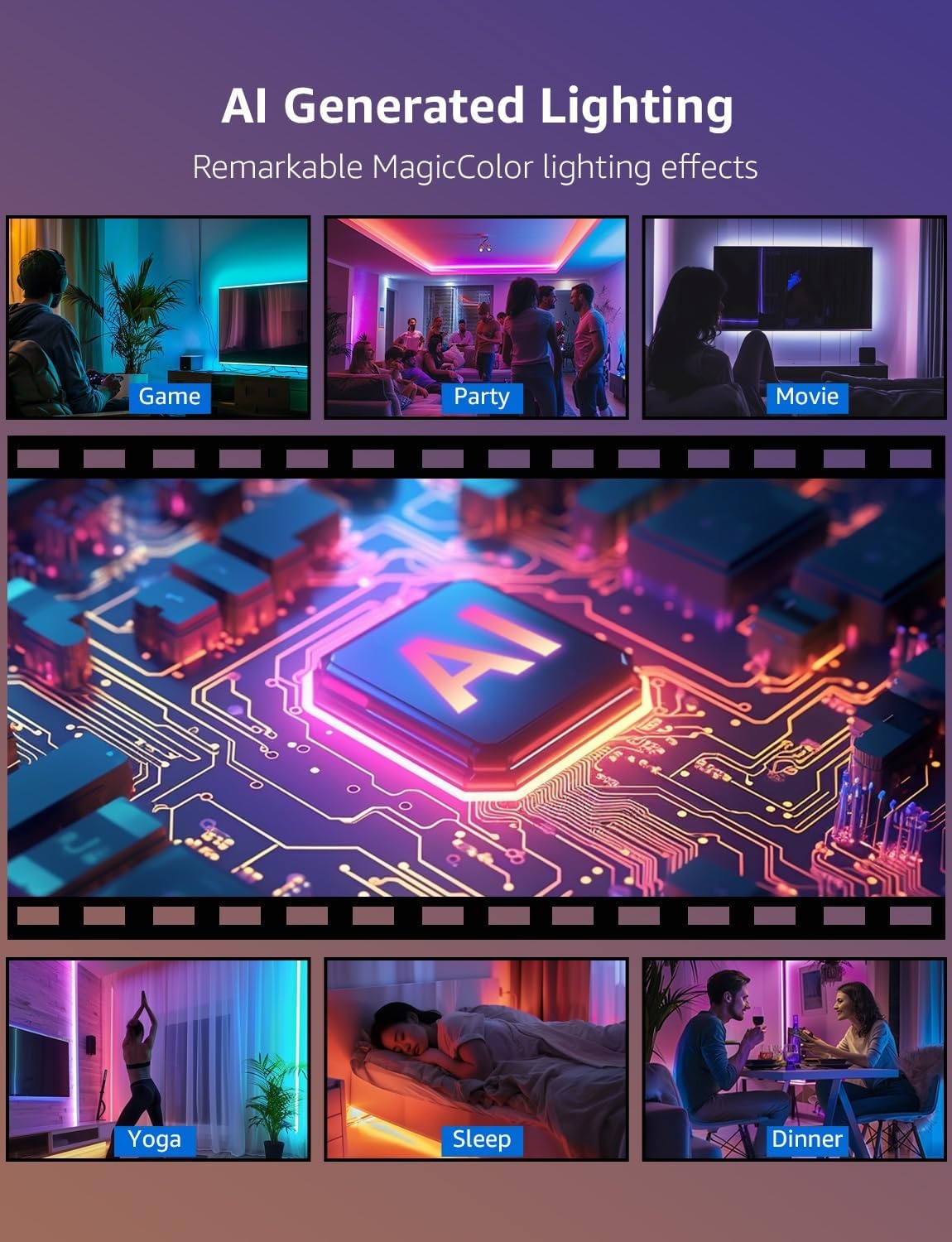 image:imageLepro Bundle LED Strip Light White 164ft Dimmable Vanity Lights 6000K Super Bright LED Tape Lights amp S1 AI Smart LED Strip Lights 164ft MagicColor Light Strips with IC Insert
