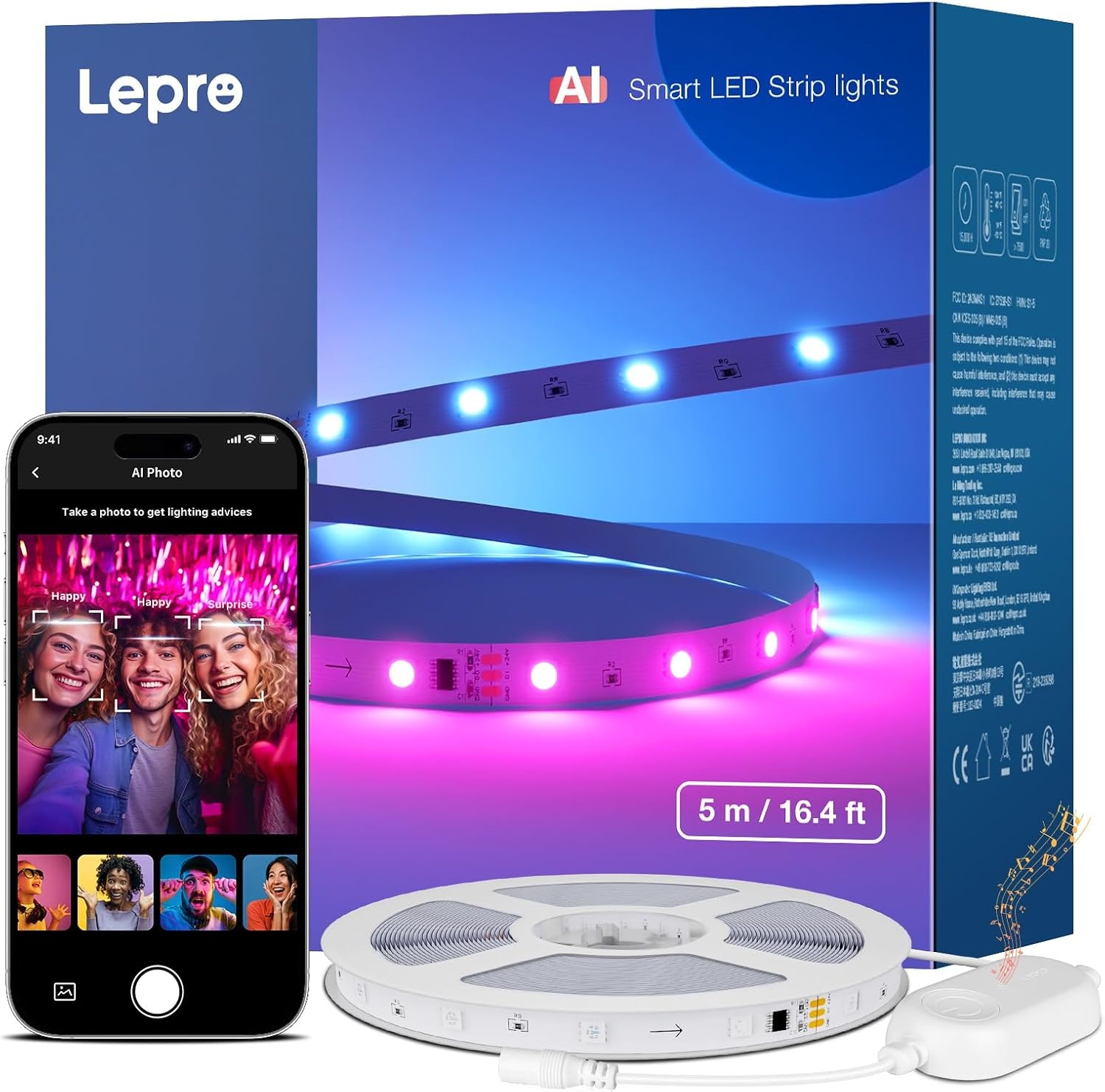 image:imageLepro BundleR2 AI Smart LED Canless Light 6 Inch with Mood Recognition S1 AI Smart LED Strip Lights 164ft MagicColor Light Strips with IC Insert