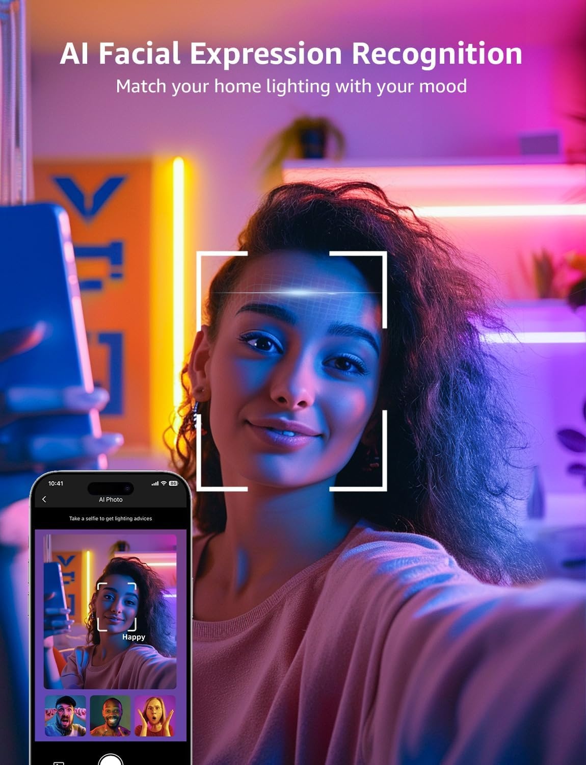 image:imageLepro BundleR2 AI Smart LED Canless Light 6 Inch with Mood RecognitionWL1 AI Smart RGB Wall Lights with IC Insert LightBeats Music Sync AI Facial Recognition