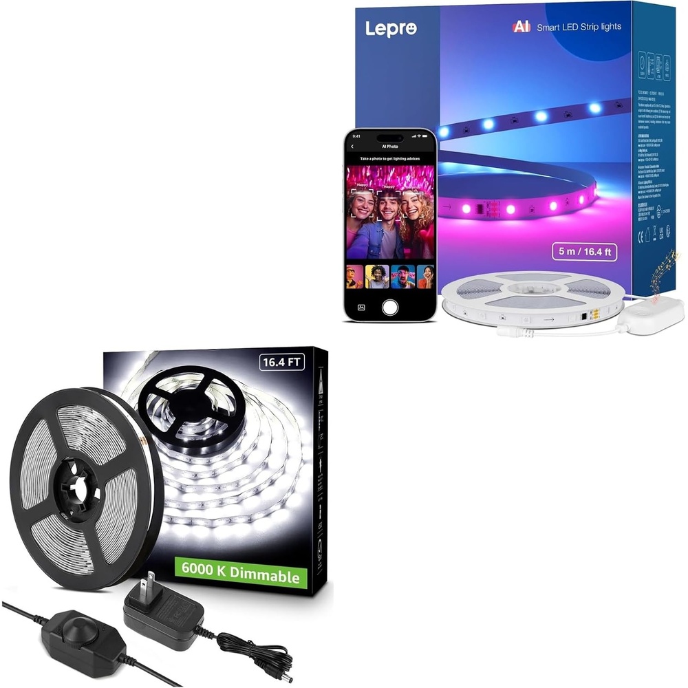 image:imageLepro Bundle LED Strip Light White 164ft Dimmable Vanity Lights 6000K Super Bright LED Tape Lights amp S1 AI Smart LED Strip Lights 164ft MagicColor Light Strips with IC Insert