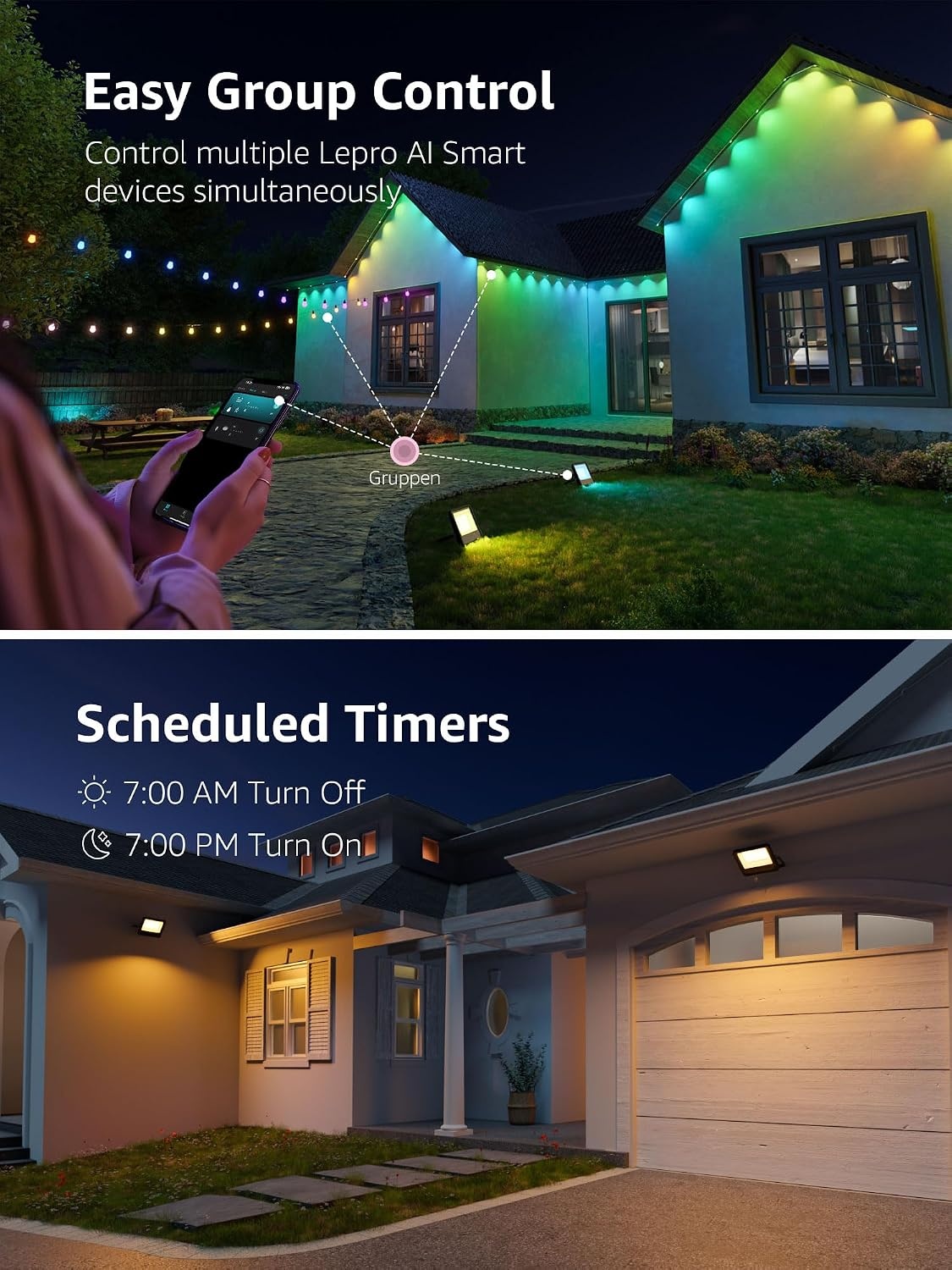 image:imageLepro F2 AI Flood Lights Outdoor 30W LED Smart Landscape Lighting with APP Control IP65 Waterproof 2700LM RGBW Color Changing 2700K Warm White amp 16M Colors 4 Packs2