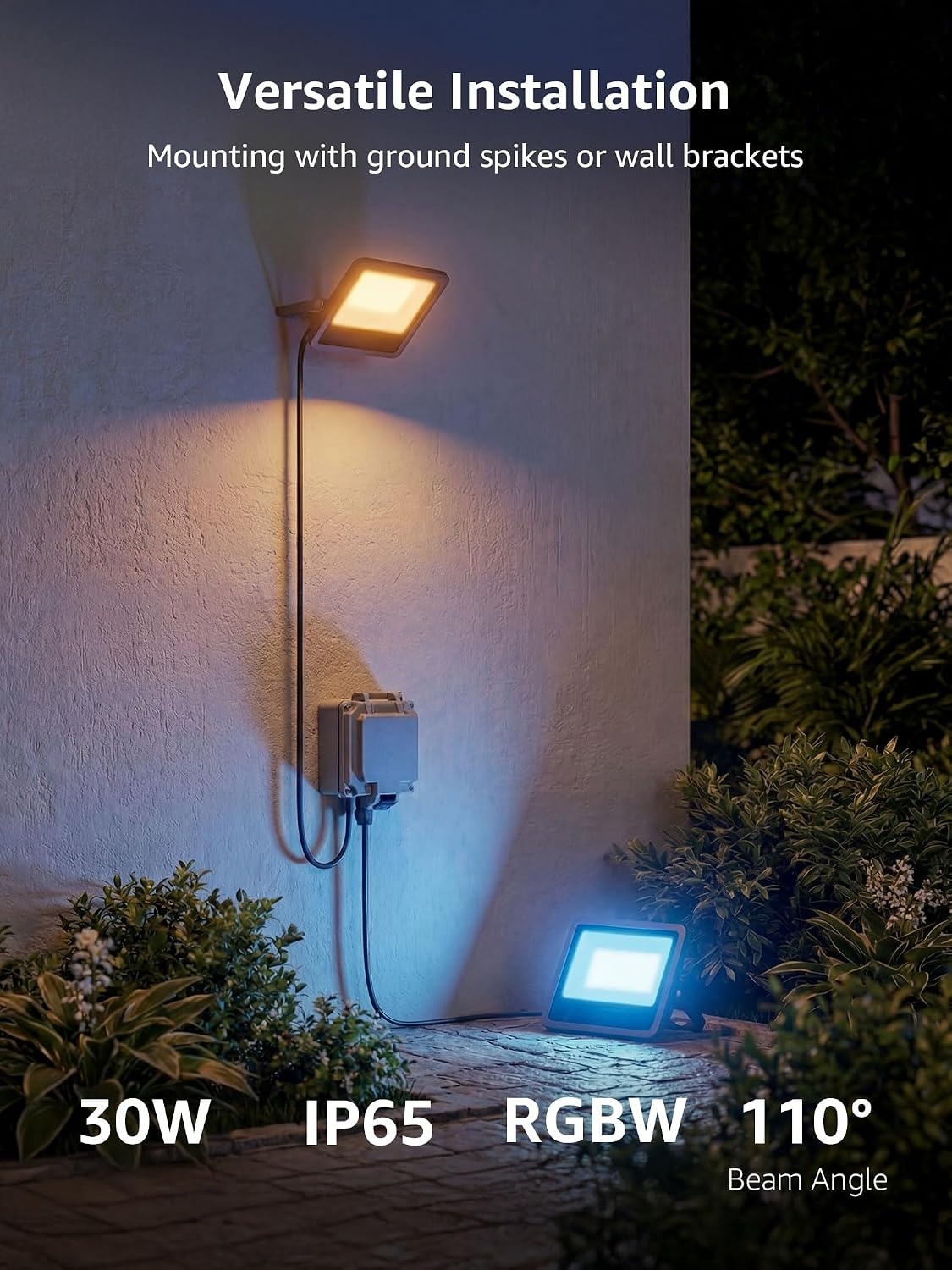 image:imageLepro F2 AI Flood Lights Outdoor 30W LED Smart Landscape Lighting with APP Control IP65 Waterproof 2700LM RGBW Color Changing 2700K Warm White amp 16M Colors 4 Packs2