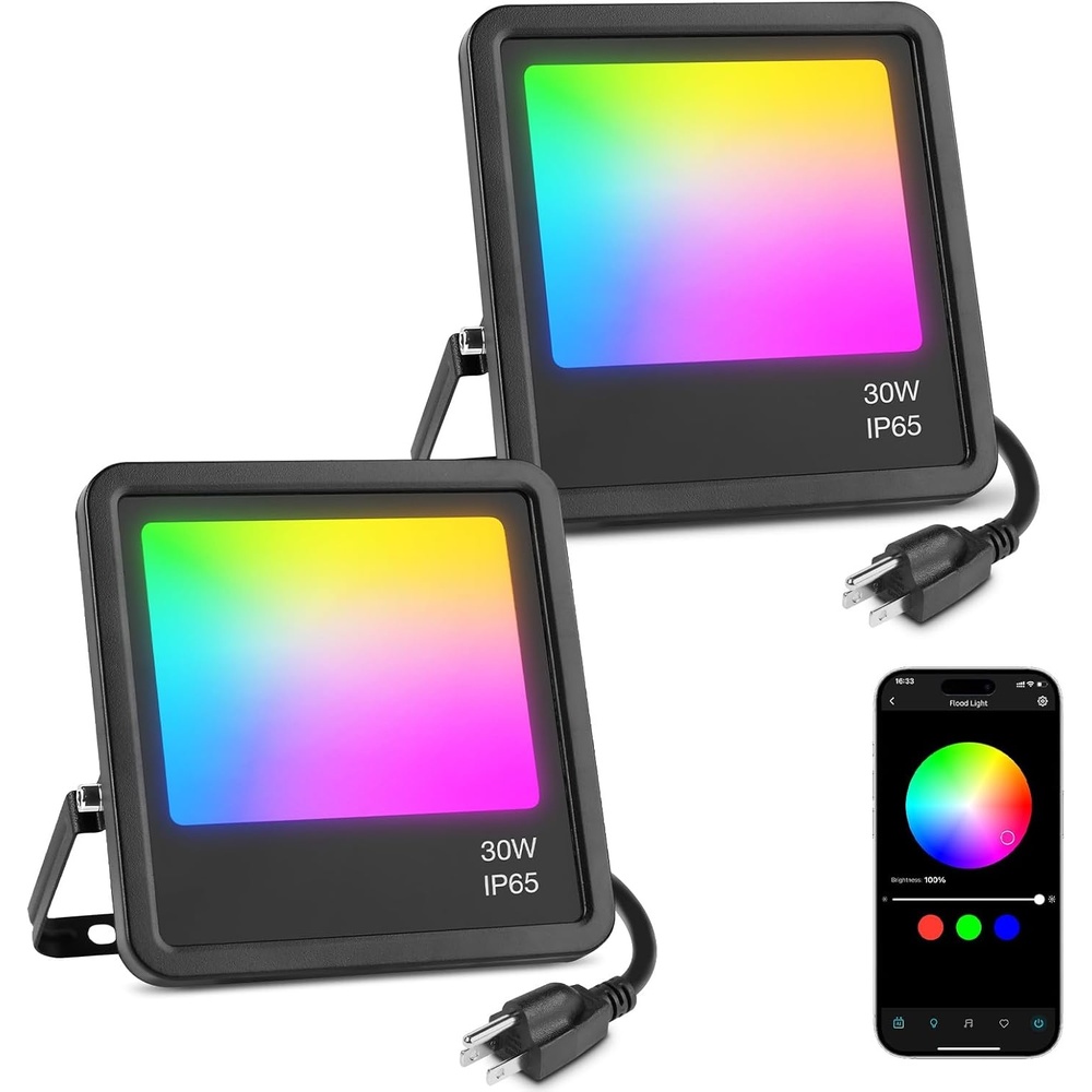 image:imageLepro F2 AI Flood Lights Outdoor 30W LED Smart Landscape Lighting with APP Control IP65 Waterproof 2700LM RGBW Color Changing 2700K Warm White amp 16M Colors 4 Packs2
