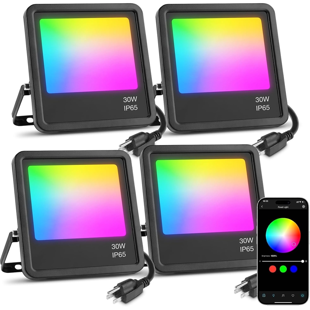 image:imageLepro F2 AI Flood Lights Outdoor 30W LED Smart Landscape Lighting with APP Control IP65 Waterproof 2700LM RGBW Color Changing 2700K Warm White amp 16M Colors 4 Packs4