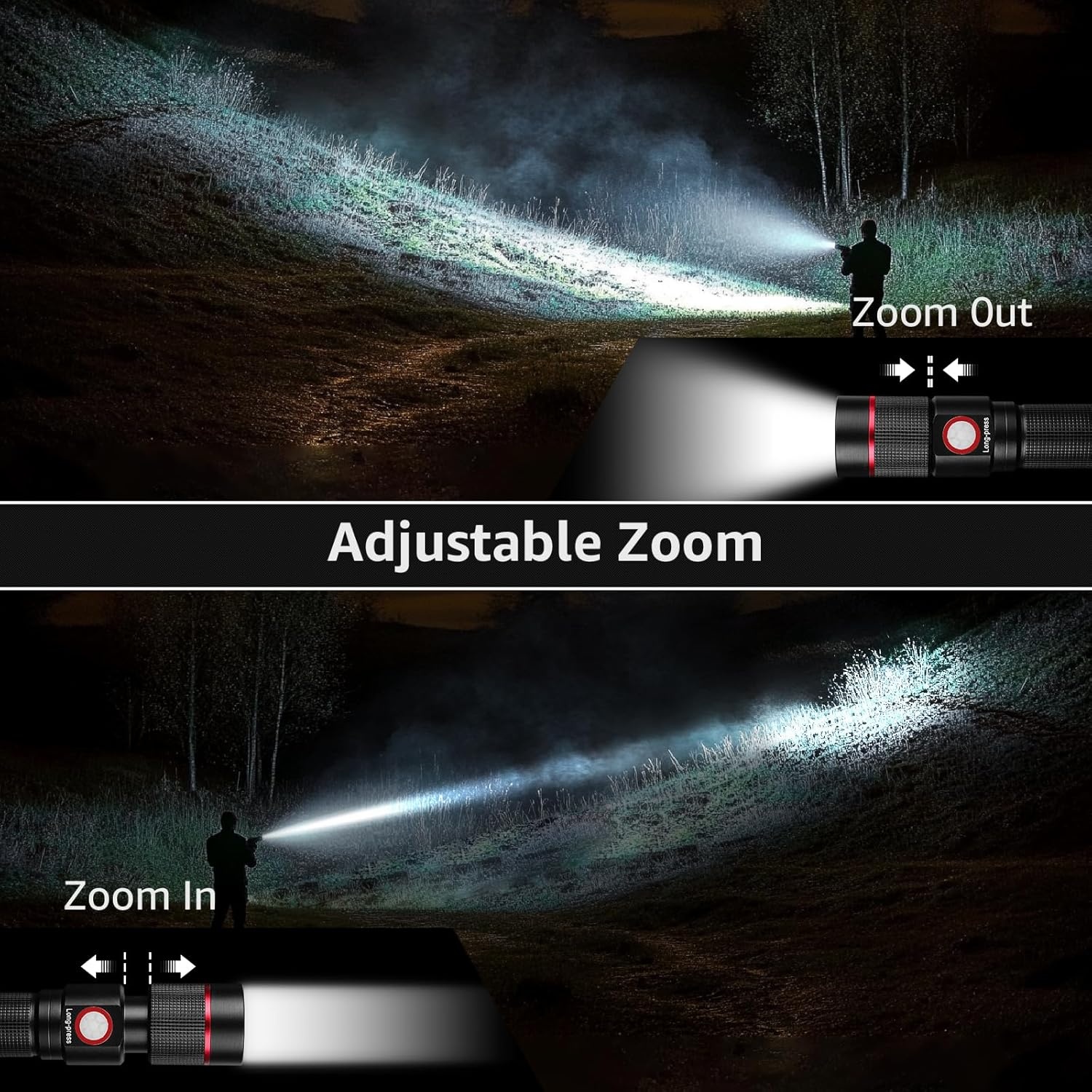 image:imageLepro LED Flashlight Rechargeable 3W 7500K 5V Input with TypeA to TypeC Cable IPX4 Waterproof Zoomable 5 Lighting Modes 150LM