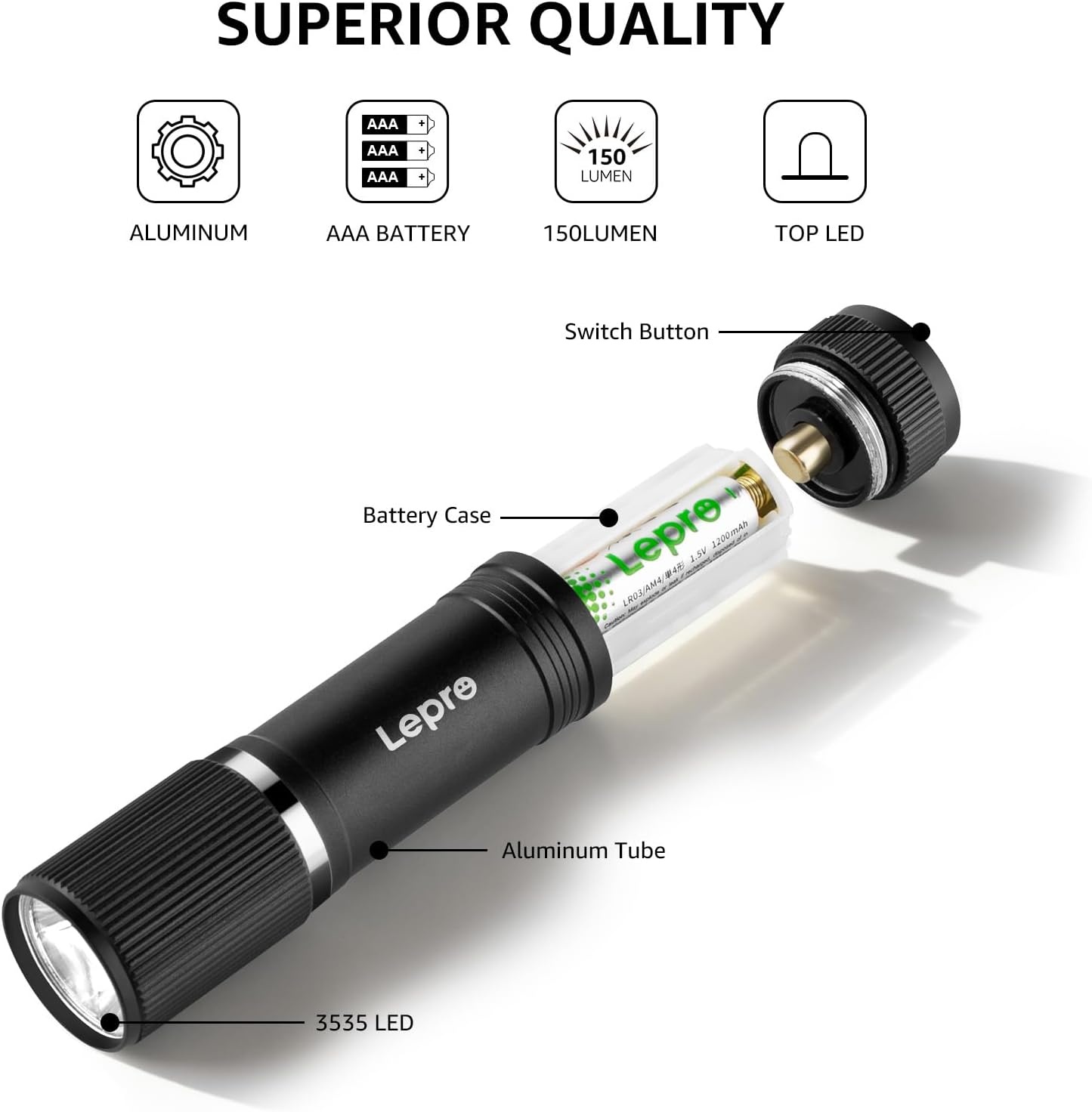 image:imageLepro LED Mini Flashlight High Lumens Waterproof Energy Saving Portable for Outdoor Emergency AAA Batteries Included Camping Accessories