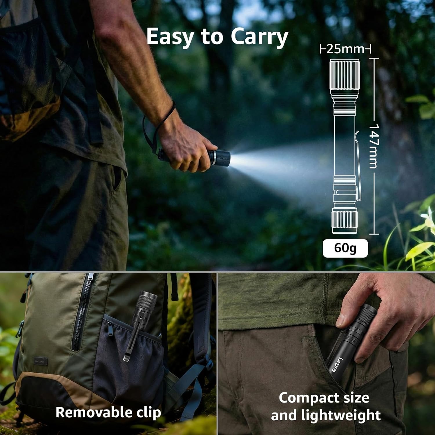 image:imageLepro LED Mini Flashlight High Lumens with Clip Waterproof Energy Saving Portable for Outdoor Emergency AA Batteries Included Tactical amp Camping Accessories1