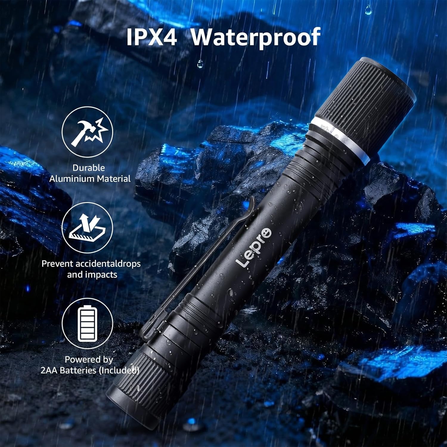 image:imageLepro LED Mini Flashlight High Lumens with Clip Waterproof Energy Saving Portable for Outdoor Emergency AA Batteries Included Tactical amp Camping Accessories2