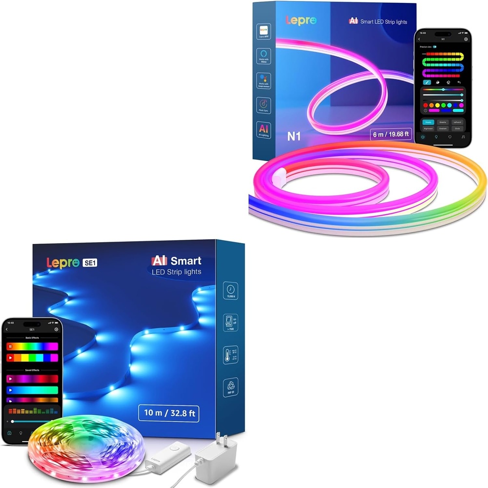 image:imageLepro Bundle  2 ItemsN1 1968ft AI Smart RGB Rope Lights for Christmas Decorations amp SE1 328ft AI Smart LED RGB Strip Lights