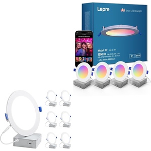 Lepro Bundle – R2 AI Smart LED Canless Light 6 Inch with Mood Recognition Music Sync, Group Control, 12W,1050 Lumen + 6 Pack 6 Inch LED Recessed Ceiling Light with Junction Box, 5000K Daylight