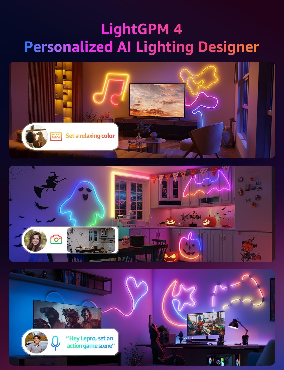 image:imageLepro Bundle 2 Items 984ft N1 AI Smart RGB Rope Lights amp STV1 118FT TV Backlight with UltraWide Camera for Family Movie Nights
