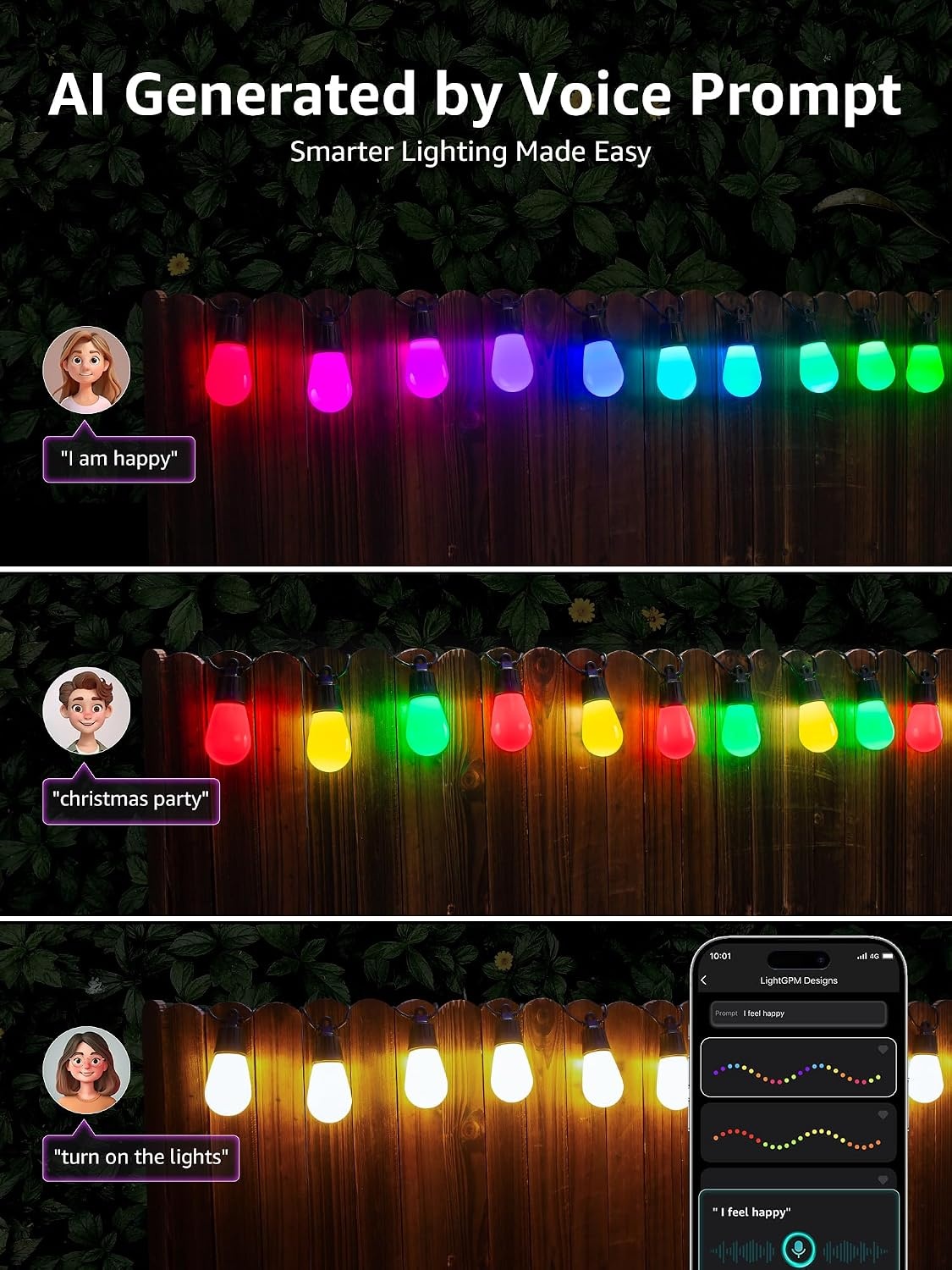 image:imageLepro Bundle 2Pack Solar Flood Light 3 Adjustable Heads with Separeted Solar Panel amp AI Smart Outdoor String Lights