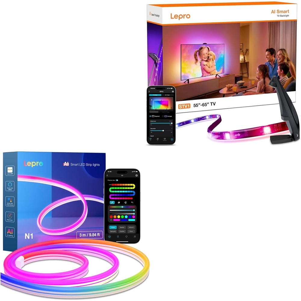 image:imageLepro Bundle 2 Items 984ft N1 AI Smart RGB Rope Lights amp STV1 118FT TV Backlight with UltraWide Camera for Family Movie Nights