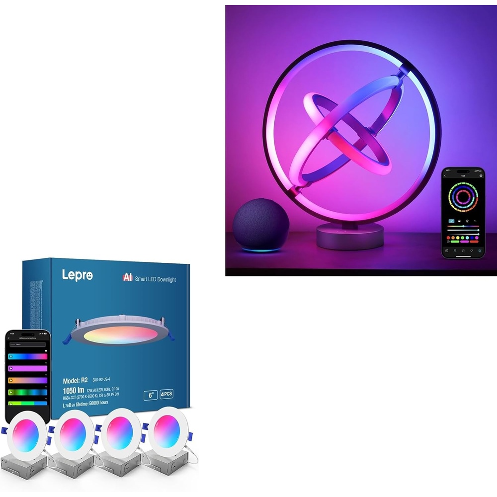 image:imageLepro Bundle  4 Pack AI Smart Recessed Lights 6 inch amp AI Smart Table Lamp TB1