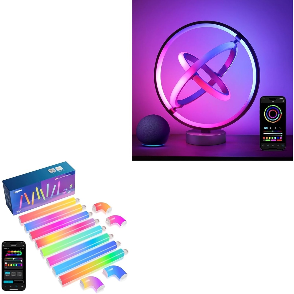 image:imageLepro Bundle  AI Smart Wall Light Kits with 8 Light Bars and 4 Corners amp AI Smart Table Lamp TB1